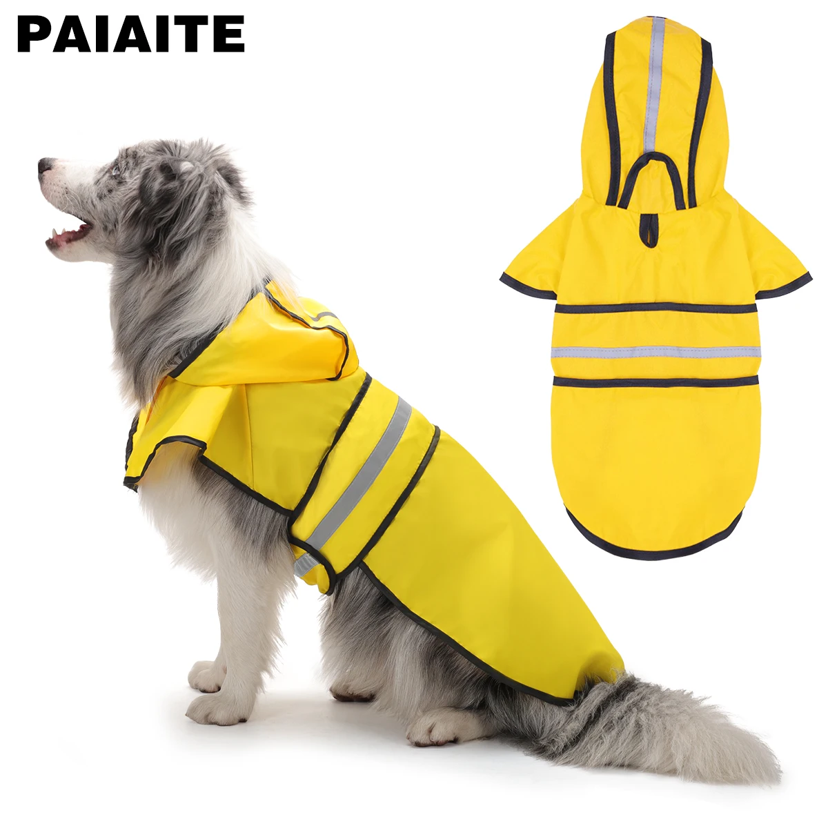 Impermeável reflexivo impermeável ajustável para cão, Poncho com capuz, Rain Jacket para cães pequenos, médios e grandes