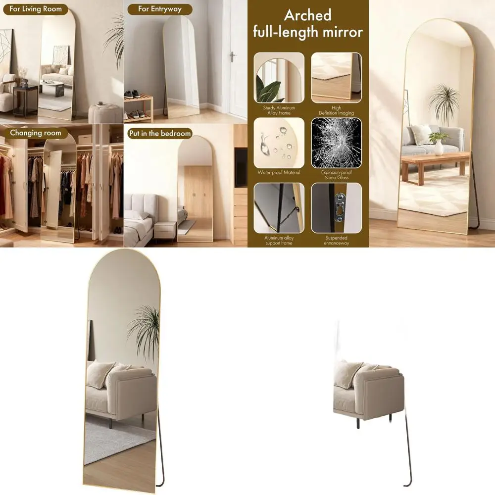

Gold 56 Metal Framed Full-Length Mirror with Stand and Wall Mount Option for Living Room or Bedroom