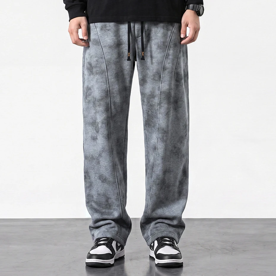 Vintage Tie Dye Straight Pants Men Stretch Waist Trousers 12XL Plus Size Pants Male Big Size 12XL 10XL