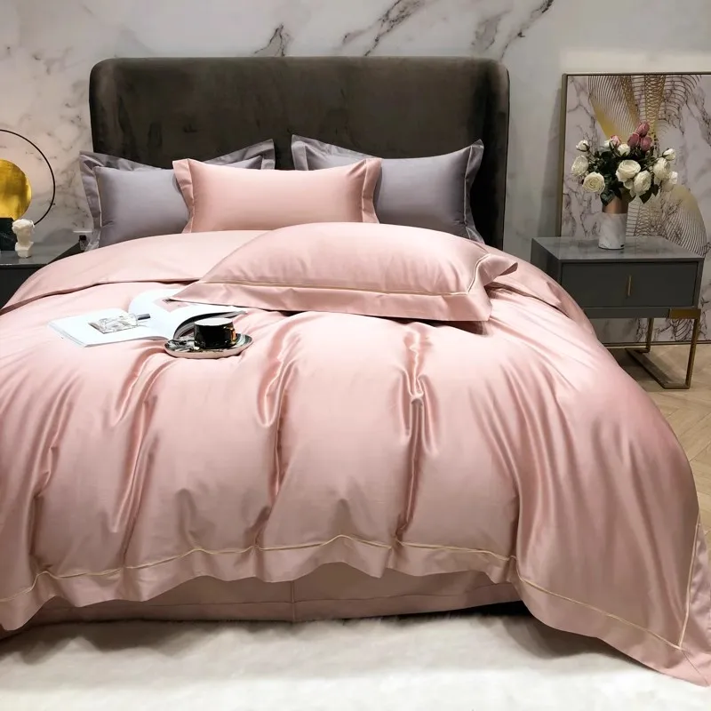 

2024 New Four-piece Bedding Simple Cotton Double Household Bed Sheet Letter Pattern Quilt Cover Comfortable Bedding Light Pink
