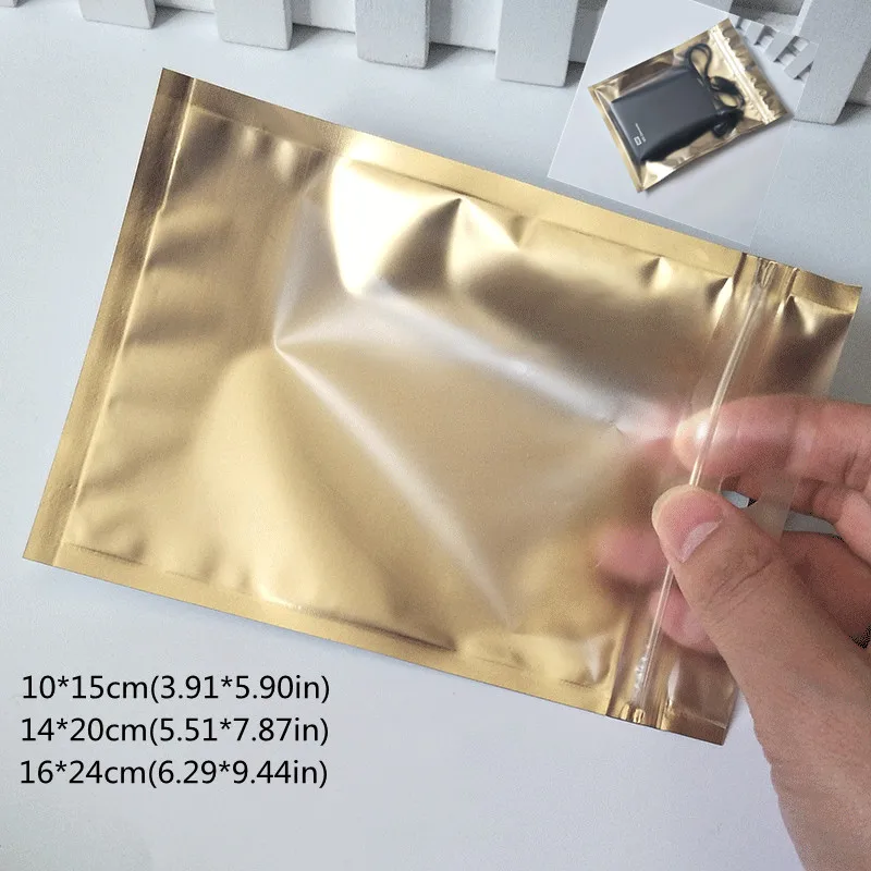 50Pcs/lot Frosted Gold Aluminized Packaging Bag Mobile Phone Shell Data Cable Storage Bag Reusable Zipper Ziplock Pack Bag