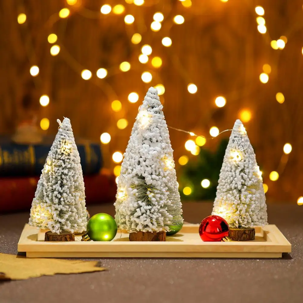 Led Light Christmas Tree Festive Led Mini Christmas Trees for Desktop Bookshelf Decor Artificial Snow Flocked Pine Trees