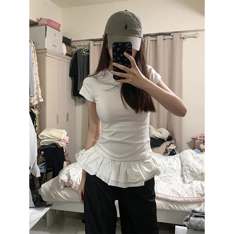 

Pure Cotton Casual White ort Sve T-irt Women Summer Slim Fit Sli Base Layer irt Top round Ne Commute Sle