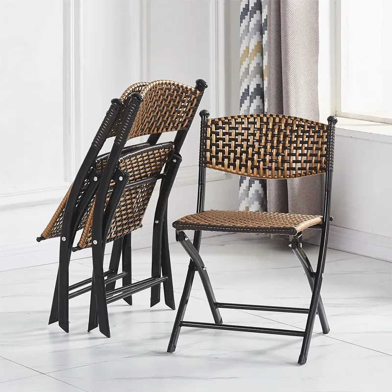 Garden Rattan Furniture Set - Chairs & Table, Folding Dining Chairs - Lazy Lounge Chair with Backrest for Balcony, Summer Use AZ