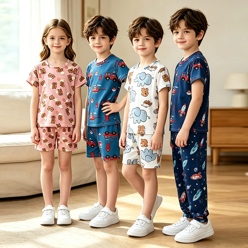 Children's Set Summer Printed Pajamas Sleepwear Home Breathable Moisture Absorbing Comfortable Fashionable Multi Functional Set
