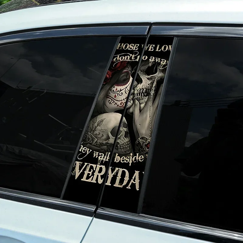 1PC Sugar Skull Couple Car Stickers Auto Pillar Waterproof Center Column Gothic Decor Cover Scratch DIY Car Doors Pillar Decals