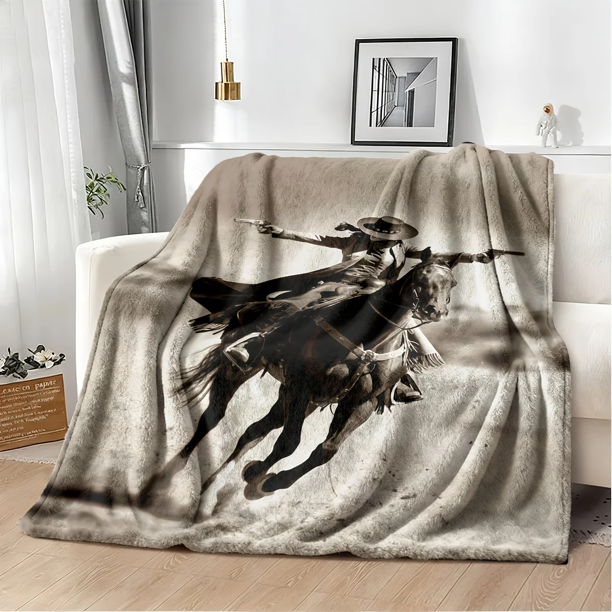 Rustic Western Cowboy Horse  Blanket Throw Home Decor Unique Wild West Style Gift for Men Large Area Art