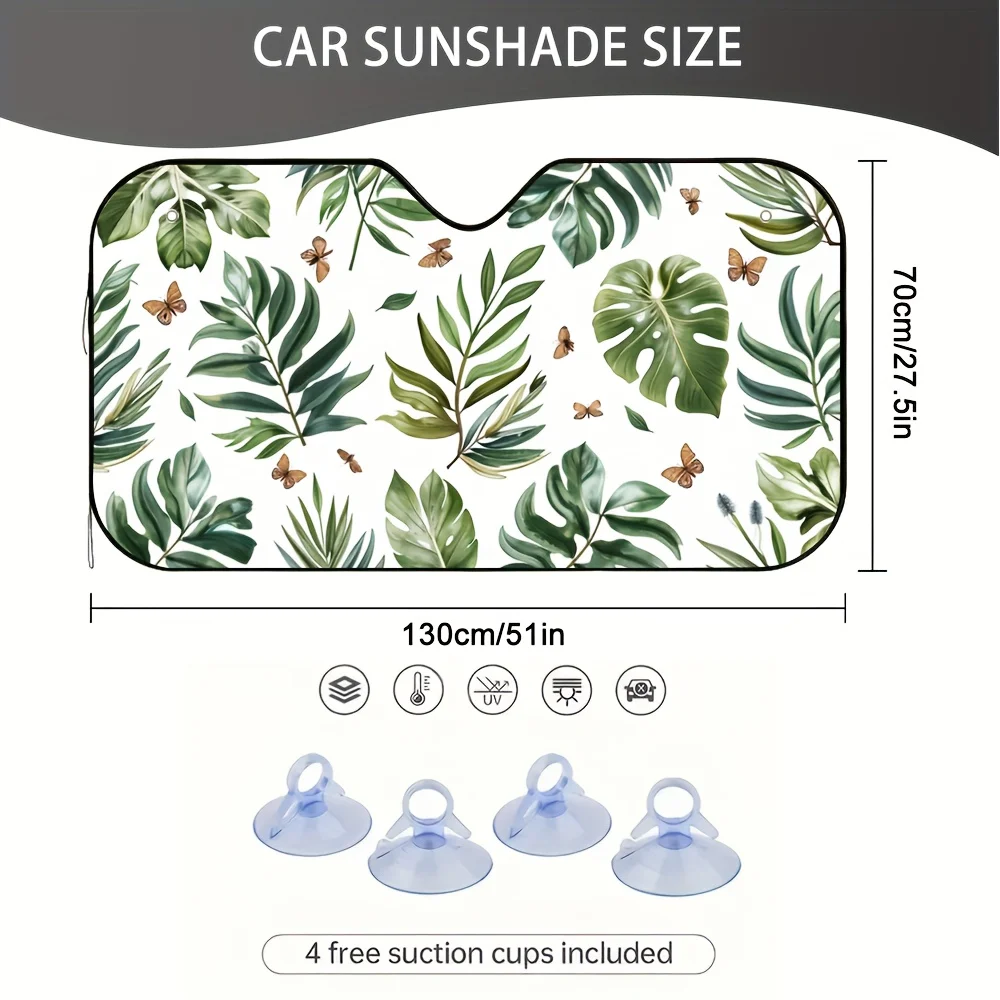 1pc 2D Flat Pring Multi Functional Windshield Sunshade For Car Tropical Leaves Butterfly Pattern Design 100% New Year's Gift Per