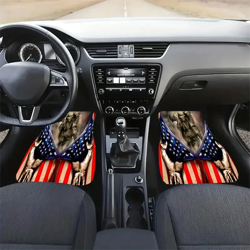 4pcs American Flag Eagle Pattern Car Floor Mat Set | Velvet Anti-Slip Mat, Decorates Interior Space, Easy To Clean, Perfect Inte