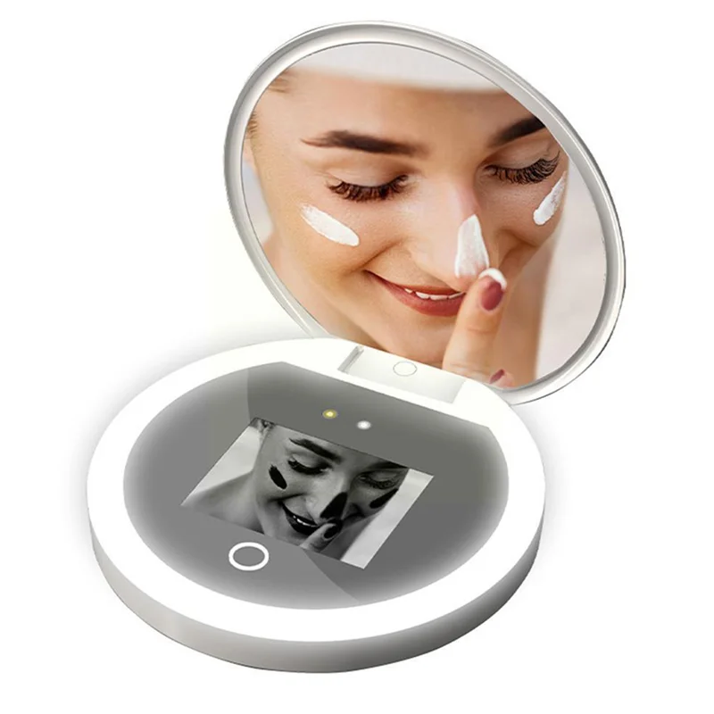 Smart UV Sunscreen Test Camera Makeup Mirror with LED Portable Rechargeable Mirror Beauty Sunscreen Detection Makeup