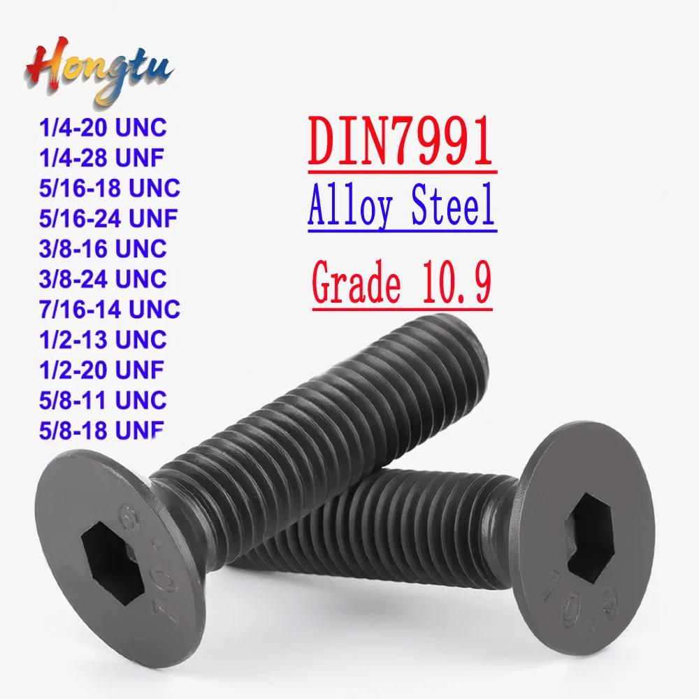 

Grade 10.9 Alloy Steel Black Countersunk Head Hex Socket Screws - Allen Key Drive, UNC/UNF Threads, 1/4" 5/16" 3/8" 7/16" 1/2" 5