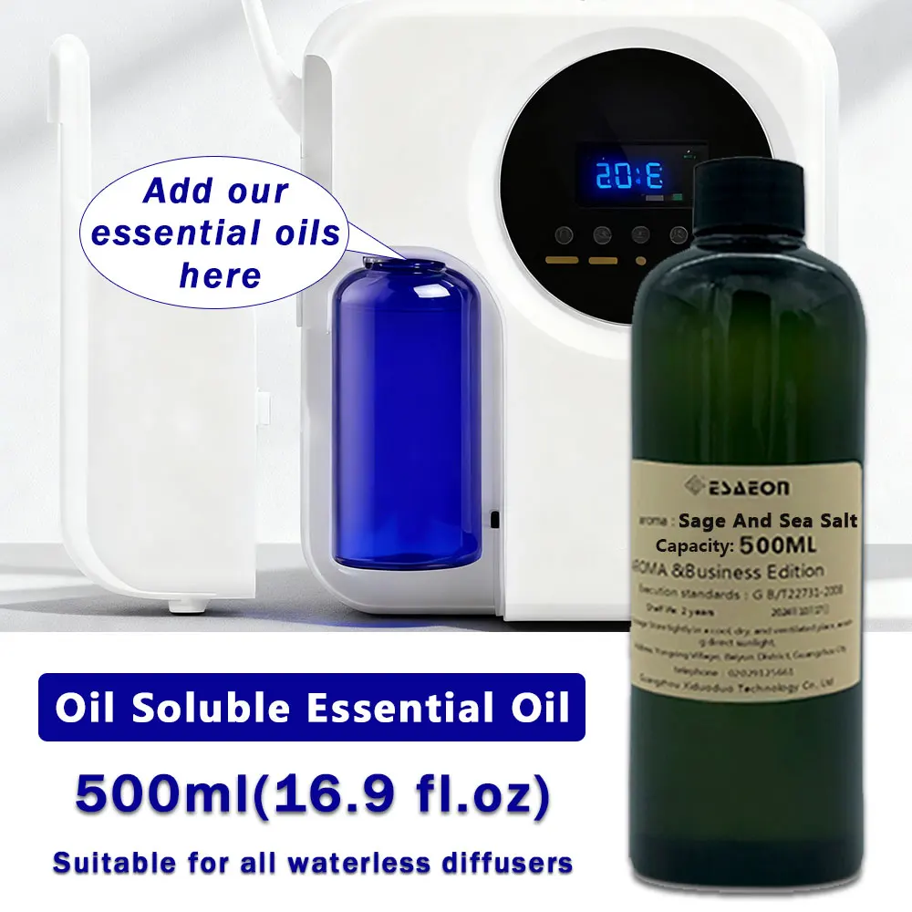 ESAEON 500ml (16.9 fl.oz) Aceite Esencial de Salvia y Sal Marina/Opio Negro/Ambrosia Silvestre, Para Todos los Difusores sin Agua, Máquina de Aromas