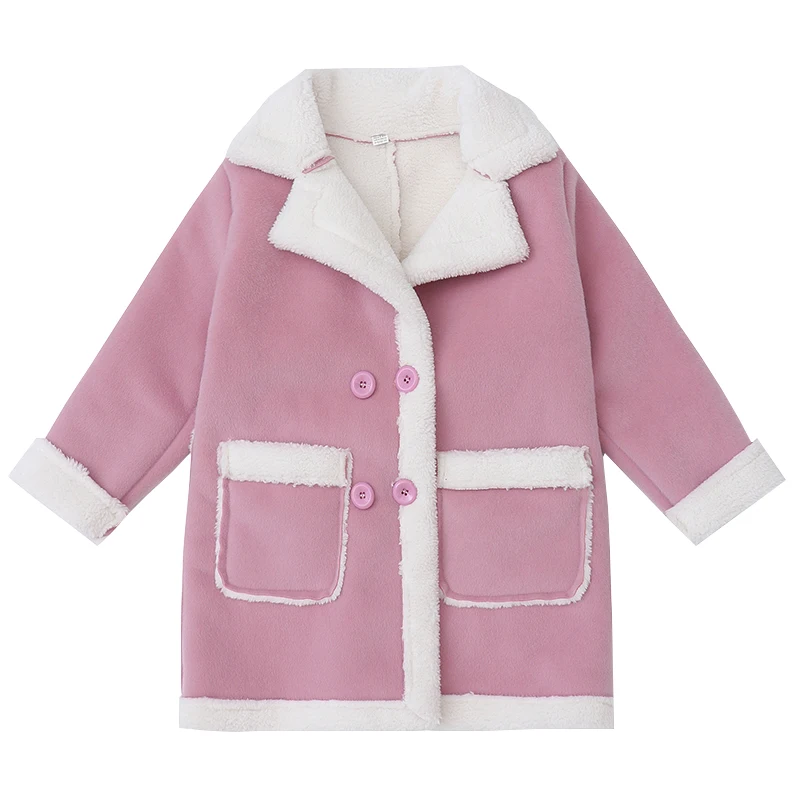 Girls Woolen Coat Winter New Sle Children's Korean Version Faux  Fur Lined Mid-Length Trendy Coat for Young Girls