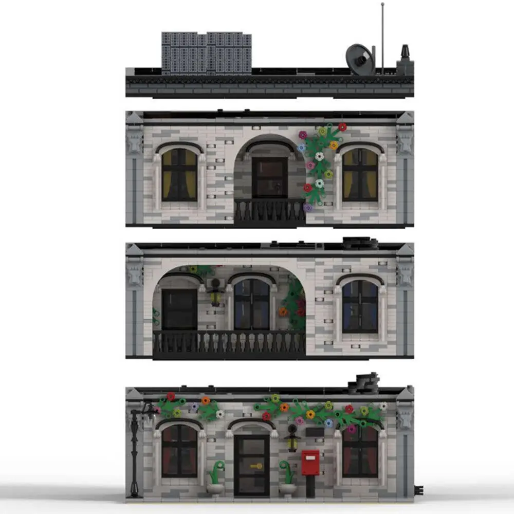 A House on 3 Floors Modular Building with Interior 5364 Pieces MOC Build