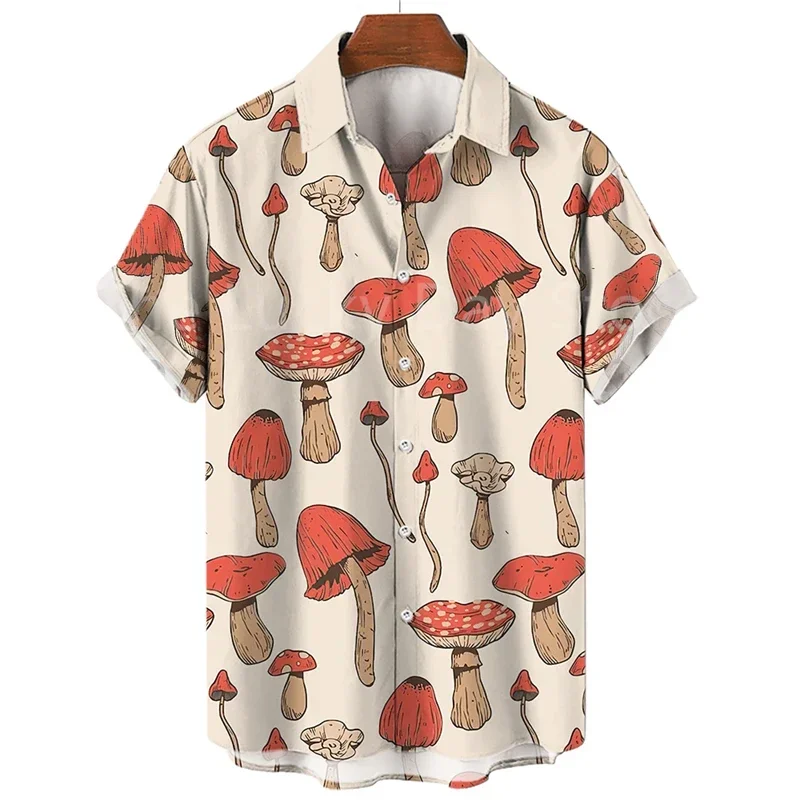 

Men's Summer Mushroom Vintage Hawaiian Short Sleeve Shirt Fashion Floral Casual Smooth Pattern Harajuku Social Custom Clothing