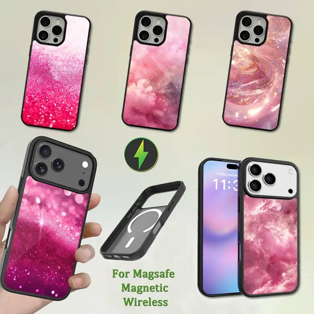 

Pink Art Dream Glitter For iPhone 17,14,Plus,12,Pro,Mini,13,Max,11,15,16,For Magsafe,Magnetic Wireless Charging Case