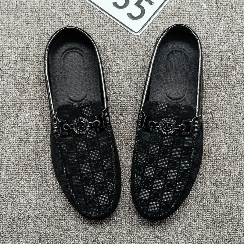 2026 Spring Summer New Men's Plaid Loafers Casual Driving Shoes Korean Style Fashion Sneakers