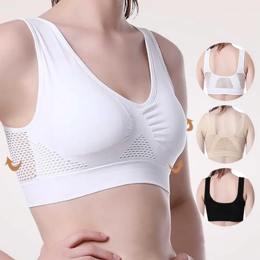 Quick-drying Fabric Bra Wireless Push-up Bra with Natural Lift Full Coverage Plus Size Vest Type with Hollow Out Mesh for Yoga