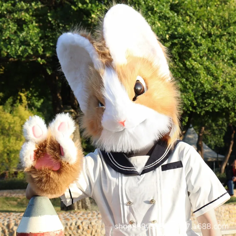 أرنب رئيس رقيق Kigurumi Fursuits قناع الحيوان تأثيري حلي لطيف القط رئيس هالوين زي رئيس كيمونو الأداء الدعائم