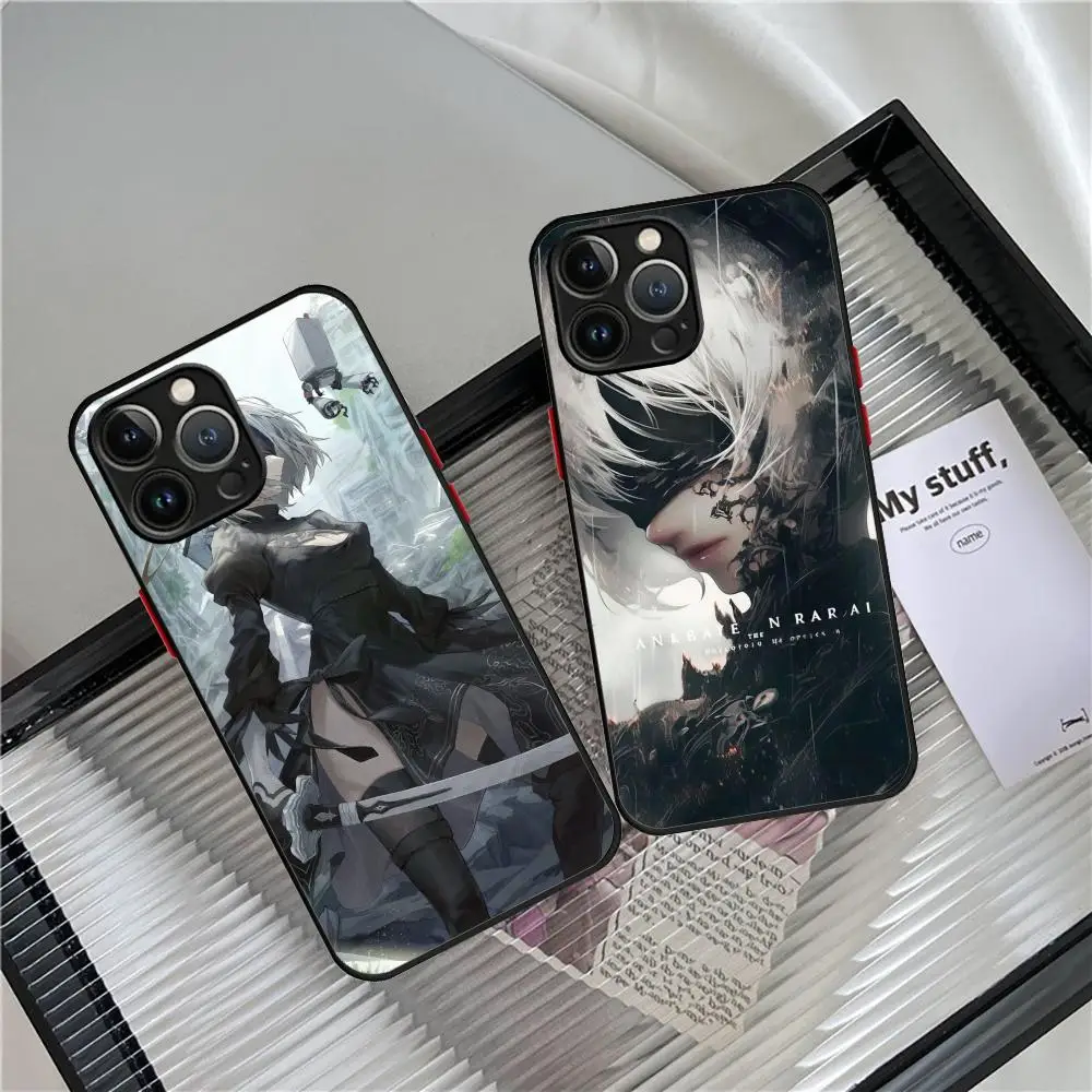 N_nieR 2B Automatas Phone Case For iPhone 16 Pro Max 15 14 13 12 X XR XS XSMAX 8 7 Plus Skin Feel Scrub case