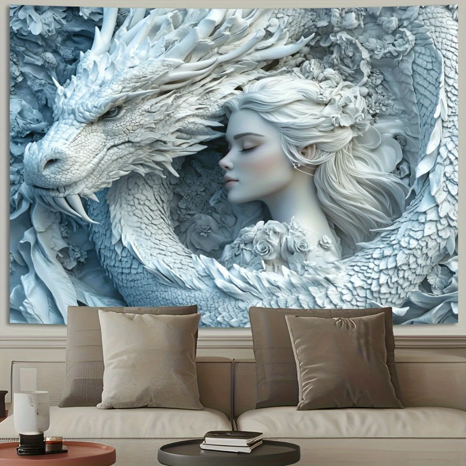 Dragon and Maiden Tapestry - Fantasy Art Design, Perfect Gift for Home and Dormitory, Fashionable and Unique Wall Decorations