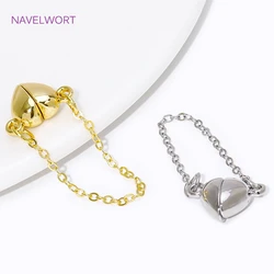 18K Gold Plated Brass Heart with Chain Magnetic Clasps End Clasp Connectors For Jewelry Making DIY Bracelet Necklace Accessories