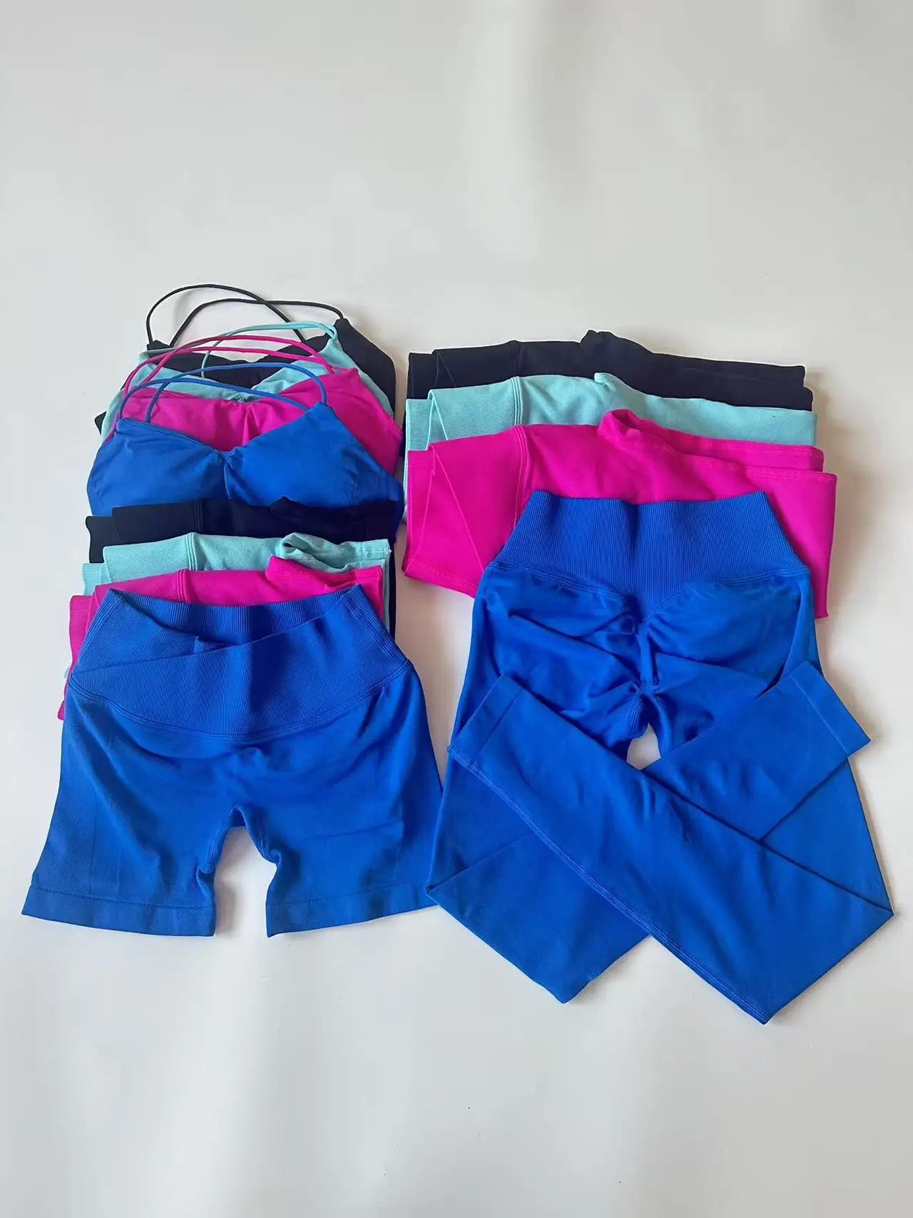 

3Pcs Vision Gym Set Women Shawl Backless Tank Tops High Waist Scrunch Seamless Shorts Gym Suit Fitness Clothes Activewear Sets