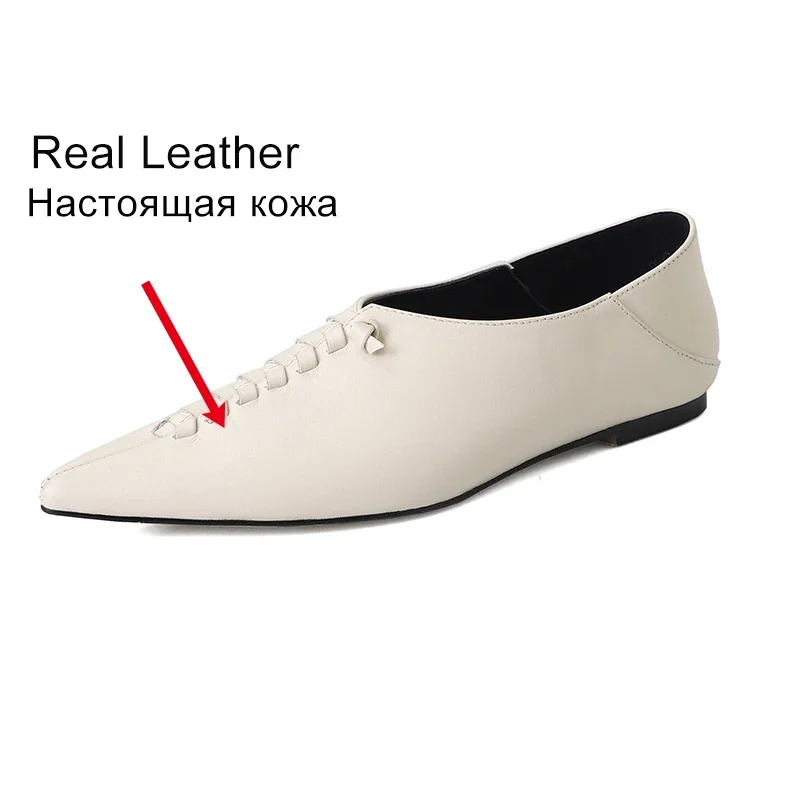 JOZHAMTA Ins Fashion Women Flats Shoes Real Leather Low Heels For Spring Shoes 2025 Pointed Toe Casual Daily Office Size 34-40