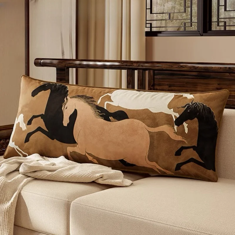 Long Pillows Running Horse Cushion 35x100CM Luxury Retro Chinese Decorative Pillow For Sofa Chair Bedding Home Decorations