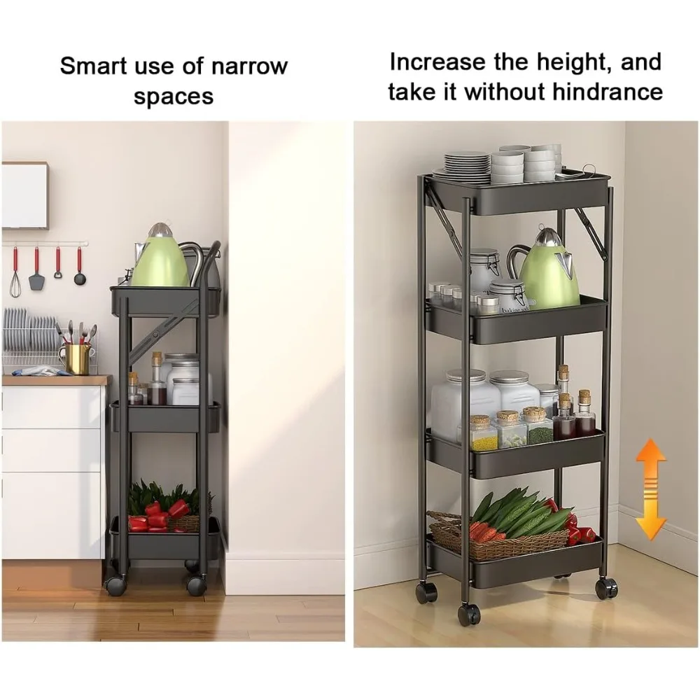 عربة أدوات قابلة للطي لتخزين المطبخ والحمام مع أرفف متنقلة قابلة للخارج #5
