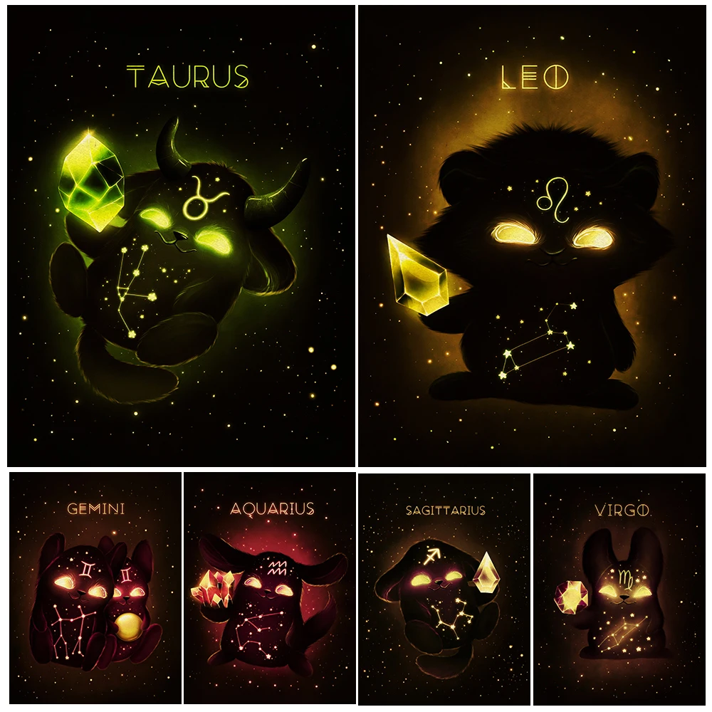 

The Little Monster Of The Zodiac Vintage Wall Art Canvas Painting Astrological Art Of Little Demons Art Poster Print Home Decor