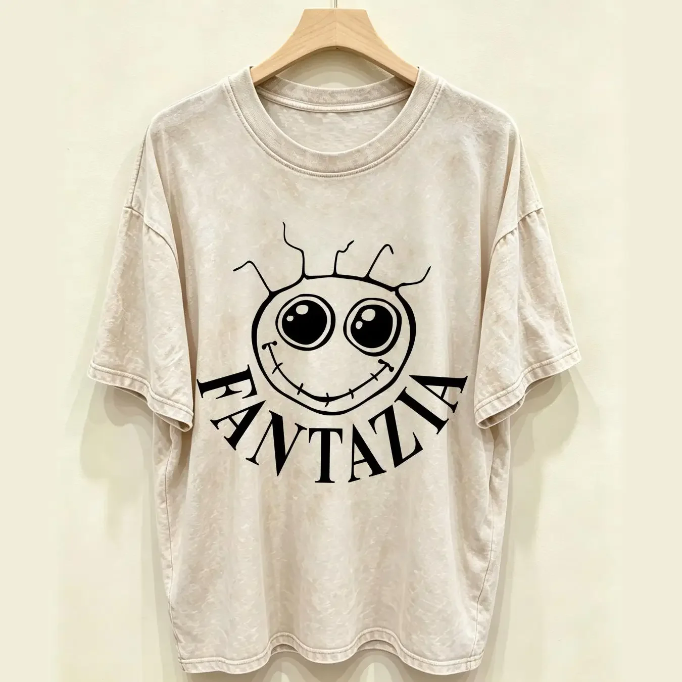 washed T Shirt OFFICIAL ORIGINAL FANTAZIA Crew Rave vintage Washed Top For Everyday Wear Slightly Versatile streetwear Soft