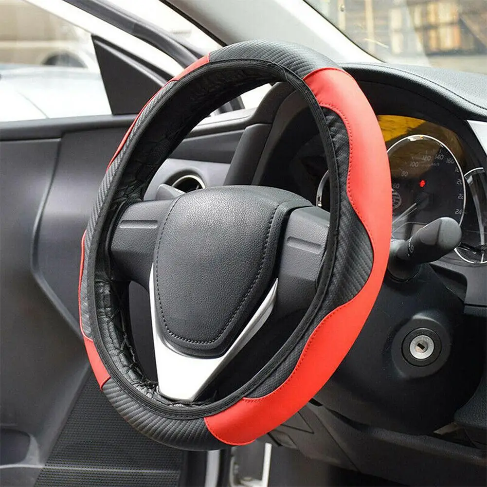 

Universal Car Steering Wheel Cover Carbon Fiber Leather No Non-Slip Car Wheel All-Season Cover Grip Inner Steering H7S4