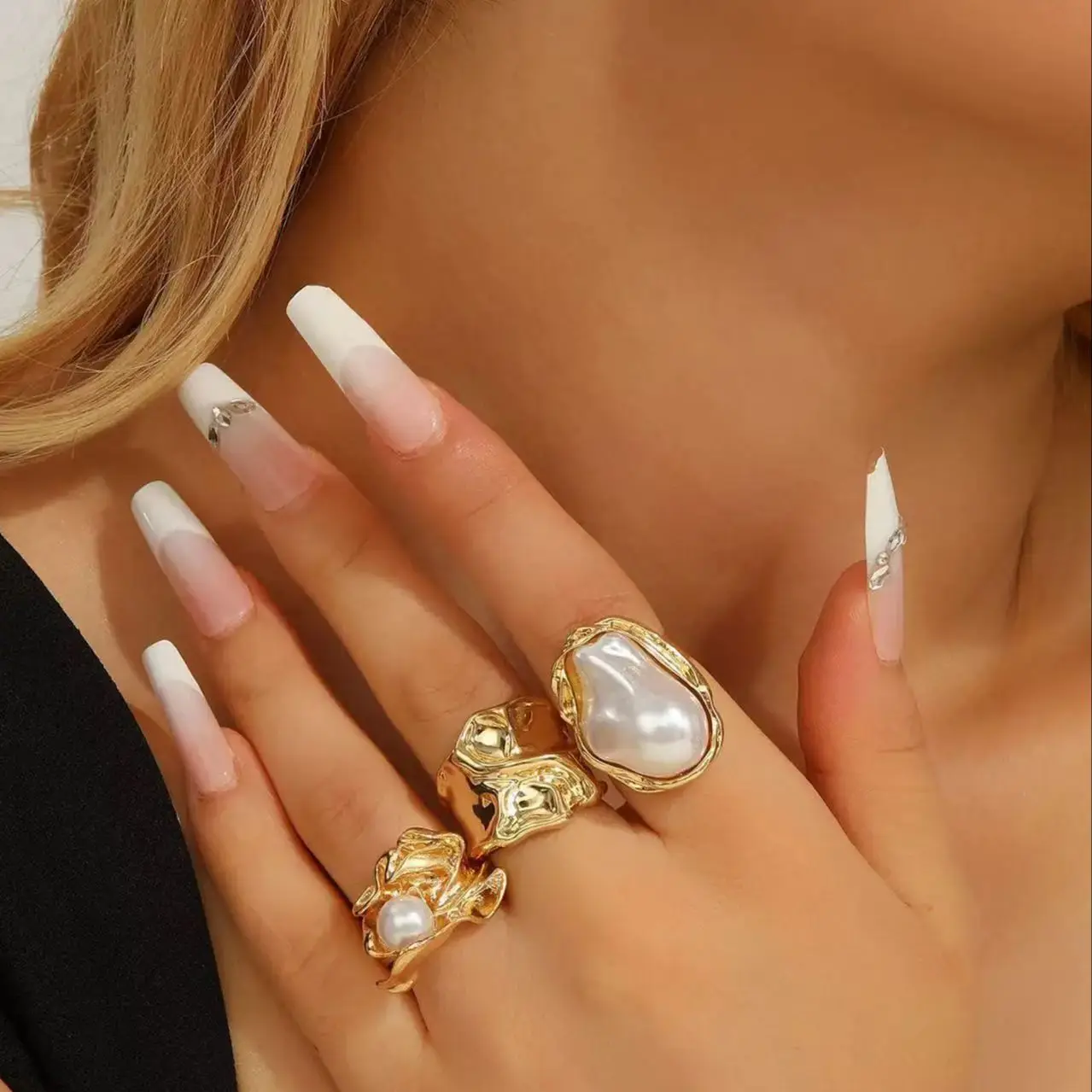 3PCS Luxurious Gold Geometric Irregular Women's Ring Set, Punk Style Fashionable Daily Wear, With Multiple Choices