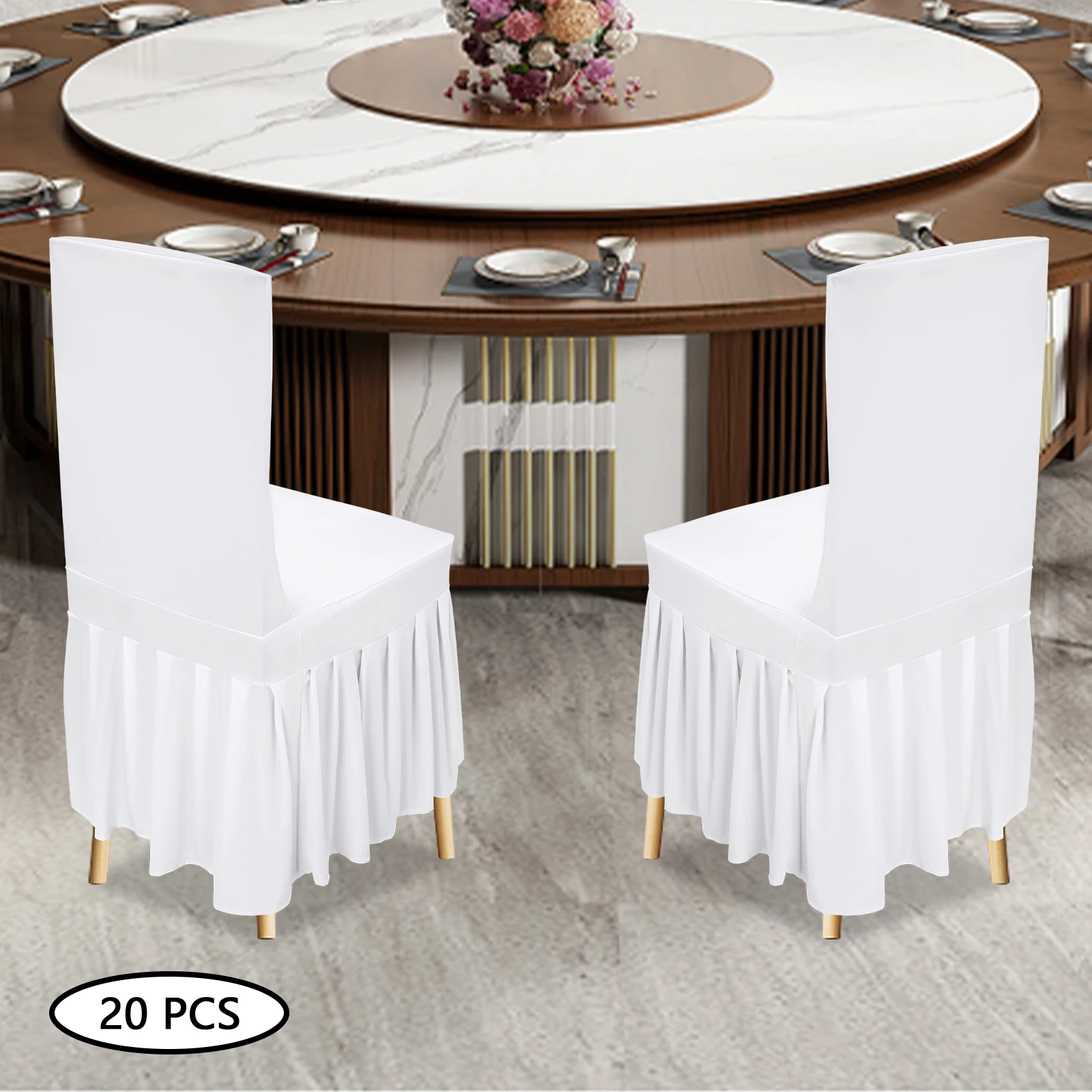 20 قطعة أغطية الكراسي البيضاء دنة مرنة لمط لحفلات الزفاف مأدبة فندق كراسي VIP أغطية الديكور الحديث #4