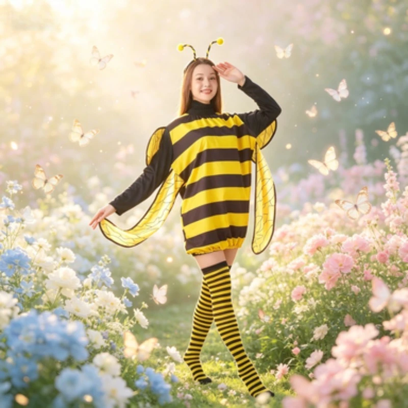 Halloween Bee Ladybug Cosplay Costume for Adult and Kids Holiday Masquerade Party School Stage Show Dress Up Supplies