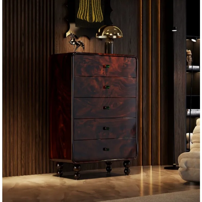 Modern 5-Drawer Solid Wood Dresser Chest, Vintage Storage Cabinet for Bedroom Living Room, Art Deco Sideboard Organizer