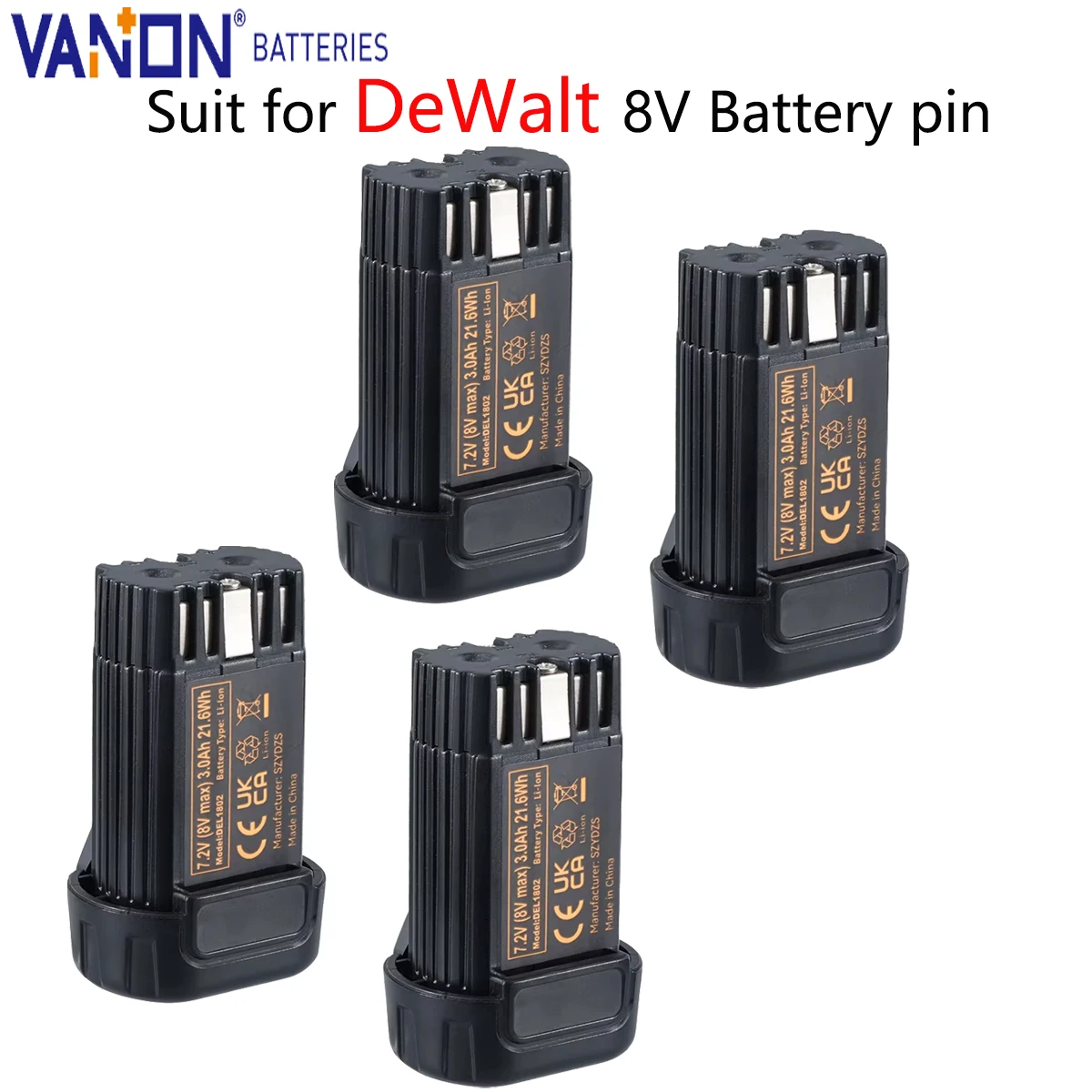 

VANON 1/2/4Pack DCB080 3.0Ah 8V Lithium Battery Replace for DeWalt DCF680N1 DW4390 DCL23 DCB095 DCF682 Battery pin US Warehouse