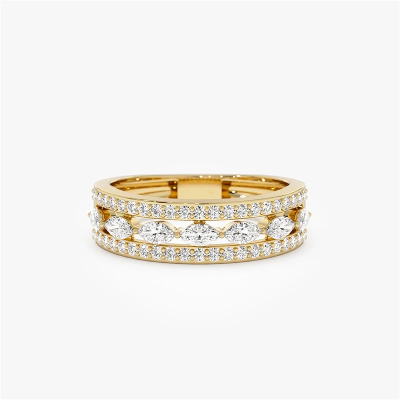 JY Jewelry 14K Gold 0.60CT Lab Diamond Marquise Round Multi Band Lab Diamond Ring Stackable Double Row Floating Wedding Band