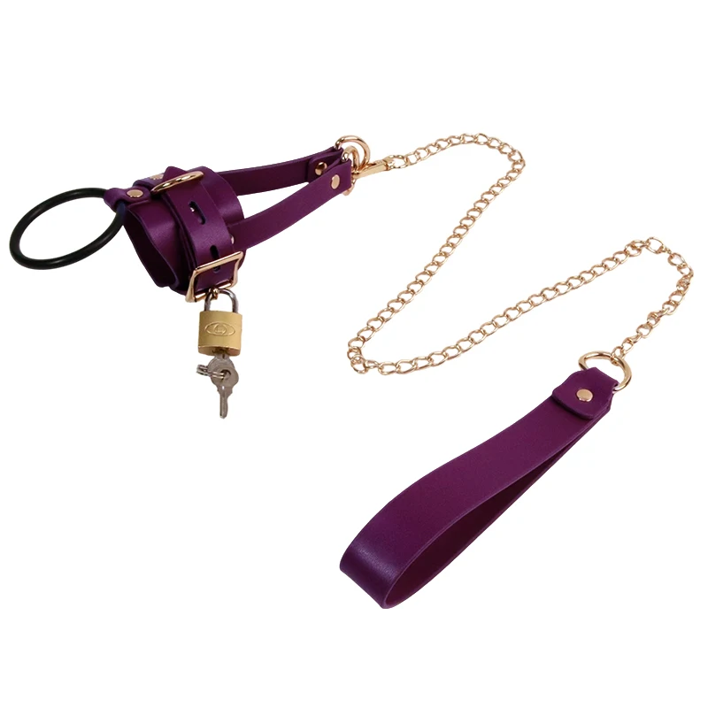 Leather Ball Stretcher with Leash Tug Down Scrotum Penis Ring Chastity Cock Cage BDSM Sex Toys For Men 18+ - view 2