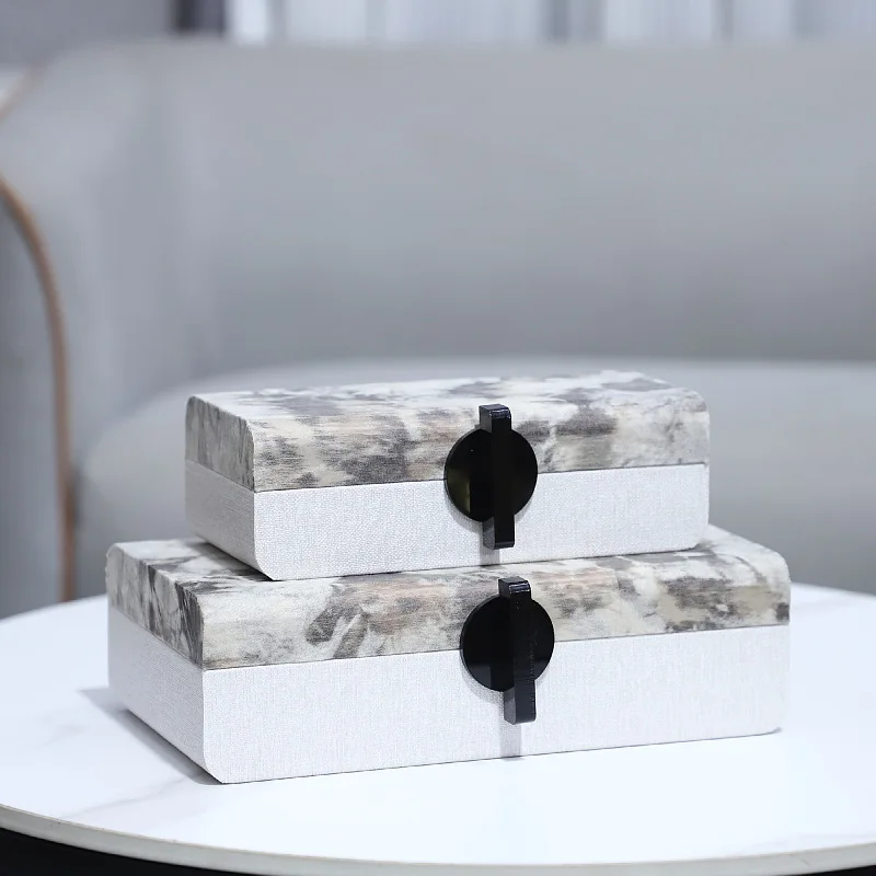 European Luxury High-end Wooden Leather Jewelry Storage Box Storage Box Decorative Ornaments Dresser Home Decor