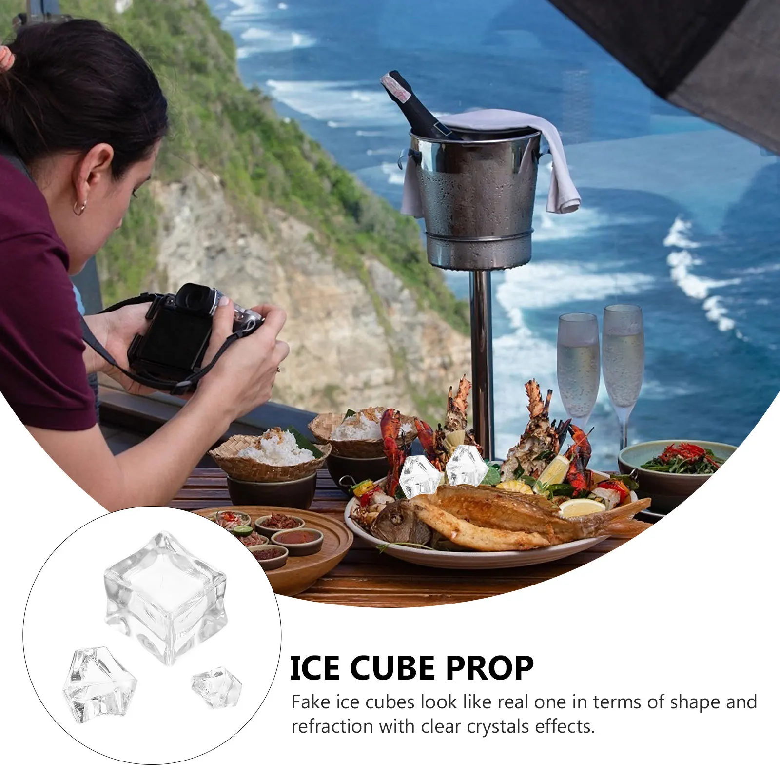 

48Pcs Simulation Ice Cubes Acrylic Fake Ice Crystals Clear Decorative Props for Photography Home Shop Bar Display