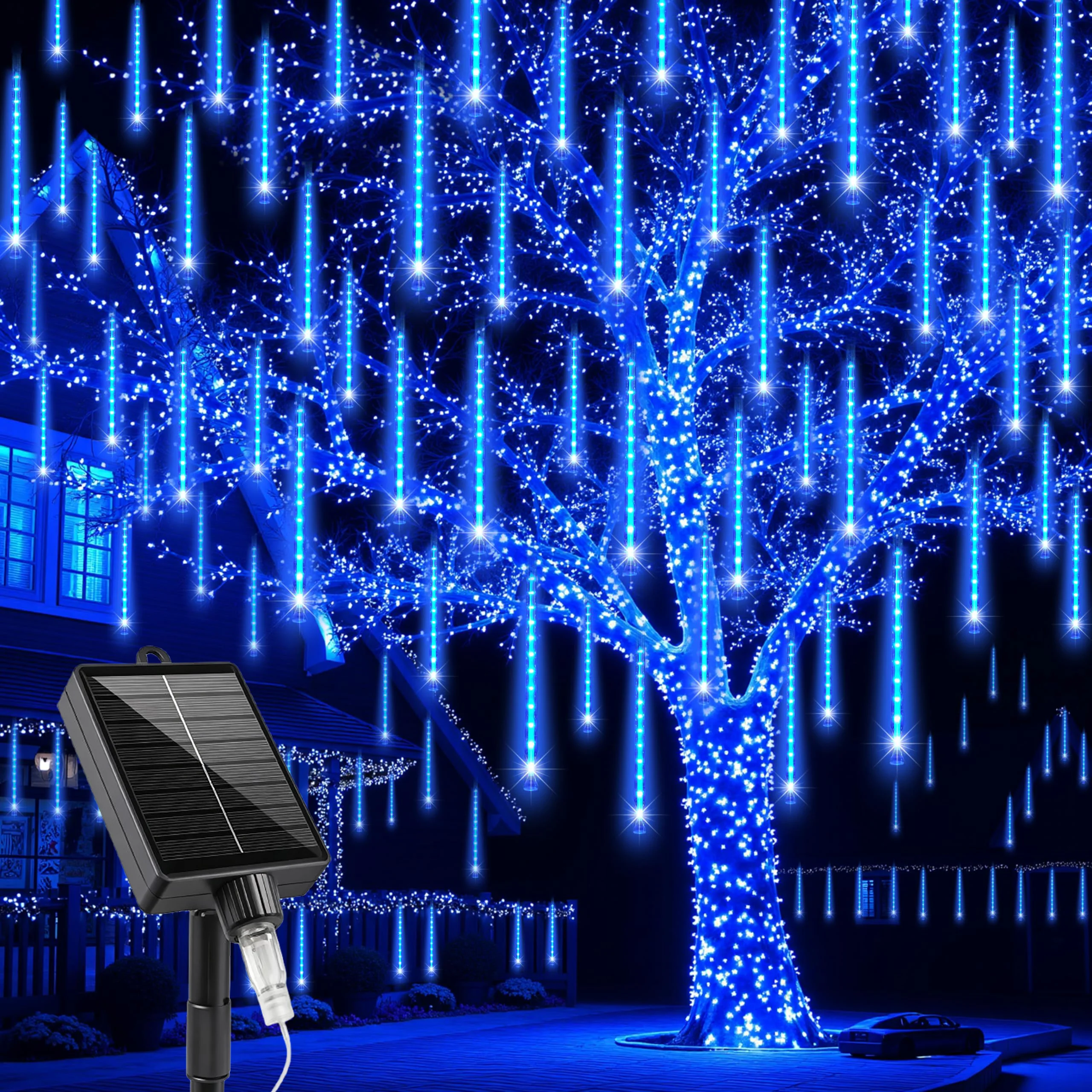 Solar-LED-Meteorschauer-Lichterkette für Außenbereich, Eiszapfen-Lichterkette für Weihnachtsbaum, Hochzeit, Party, Garten, Camping, Dekoration, Solarlampe