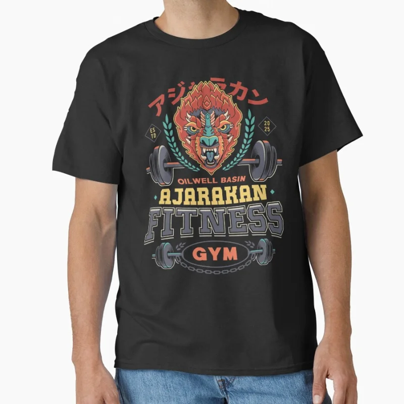 

Funny Ajarakan Fitness Emblem GYM Monster Hunter Wilds Video games printed T Shirt for men 100% cotton large size Adult tops