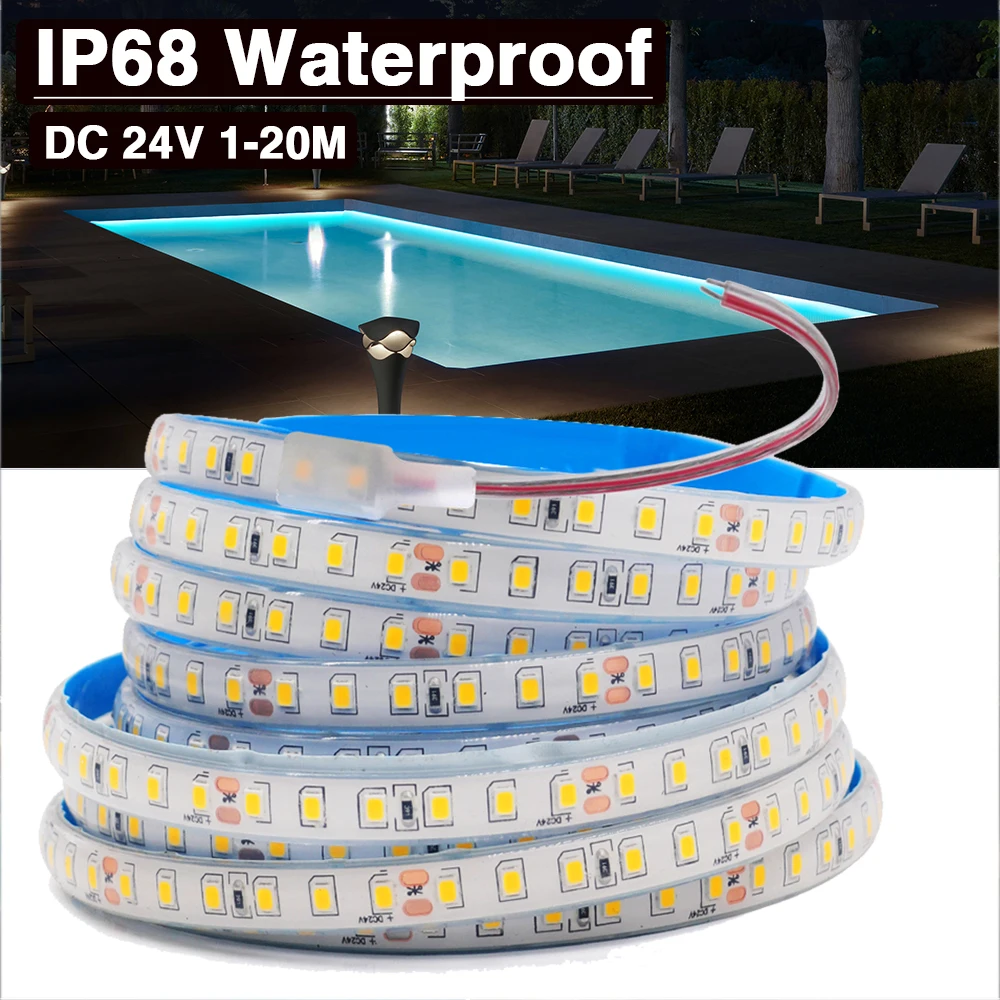 1M-20M 24V IP68 Waterproof LED Strip 120Leds/M Red Ice Blue Green White Pink Yellow Home Garden Decor Flexible Ribbon Rope Light