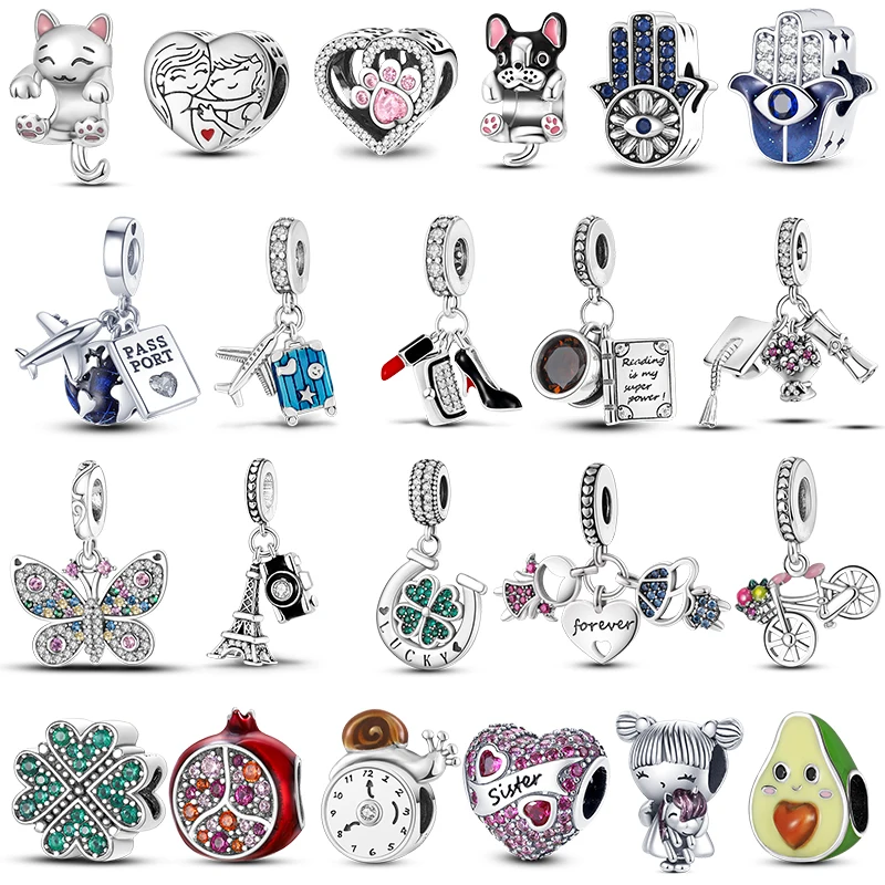 Coffee Travel Airplane Silver Plated Charms Dog Cat Heart Beads Fit Original Pandora Bracelet Diy