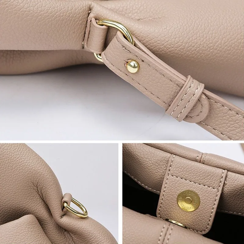 Trendy women's bags, fashionable cloud bag, versatile handbag, large-capacity shoulder bag, commuter soft leather crossbody bag, simple casual bag