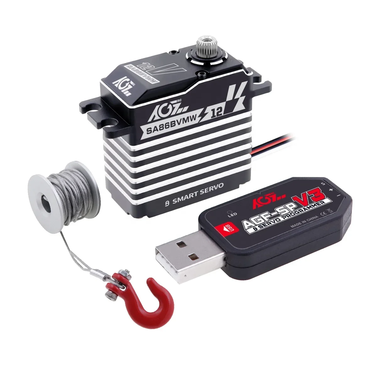 AGFRC Brushless Smart Servo SA86BVMW 66kg 360 Degree Servo Motor 0.105sec 3S Digital Programmable Waterproof Servo for RC Car