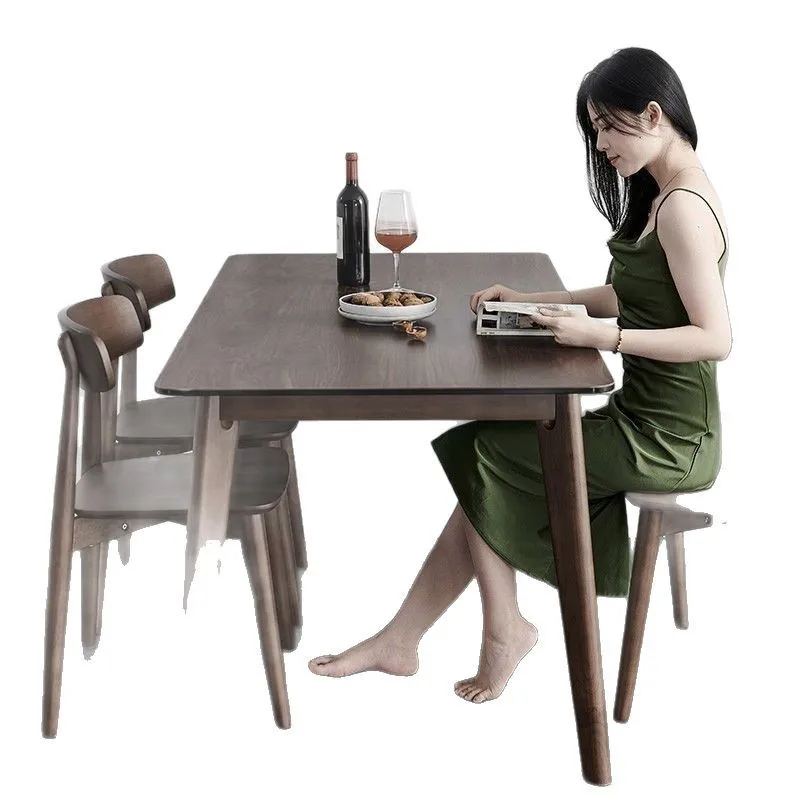 

Nordic Delifeng wood grain rock slab dining table Japanese wabi-sabi wind all solid wood walnut rectangular household small