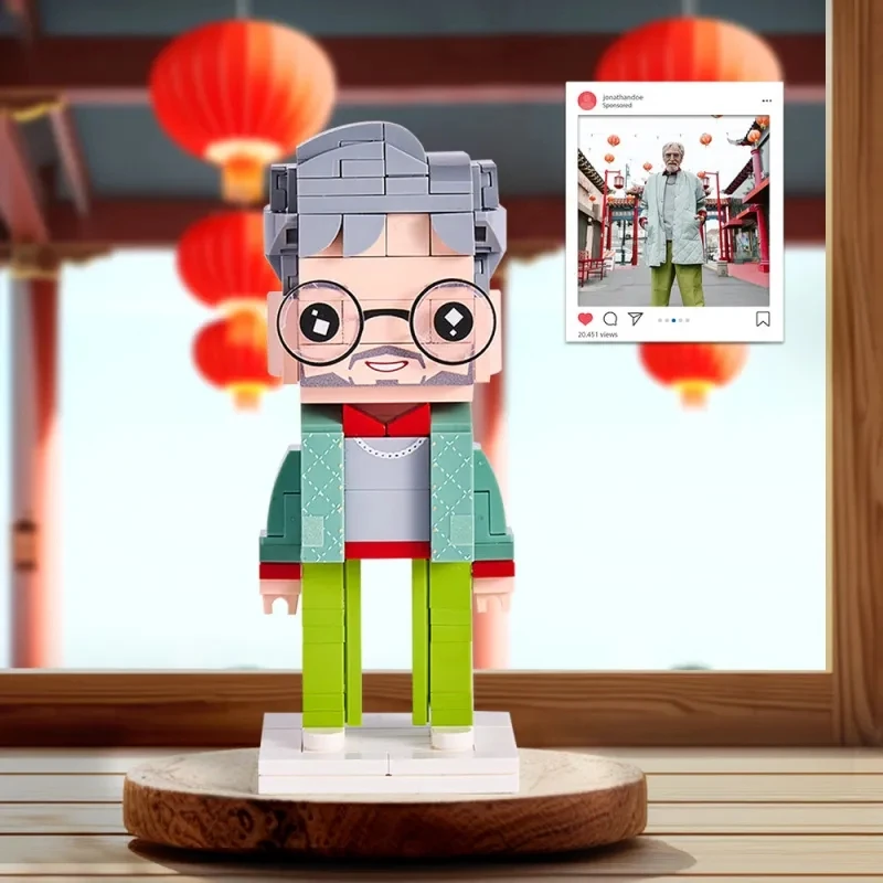 

Full Body Customizable Stylish Green Jacket Old Man Gift For Dad 1 Person Custom BrickHeads Upgraded Version Small Particle